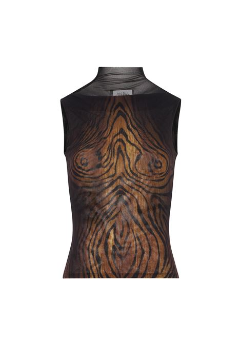 tank top mesh high neck printed wood donna nero e marrone JEAN PAUL GAULTIER | 25/03-W-TO315-M002P0060